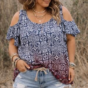 Cold Shoulder Tunic Paisley Floral Print Top SZ 18W NWT Plus Size | Avenue